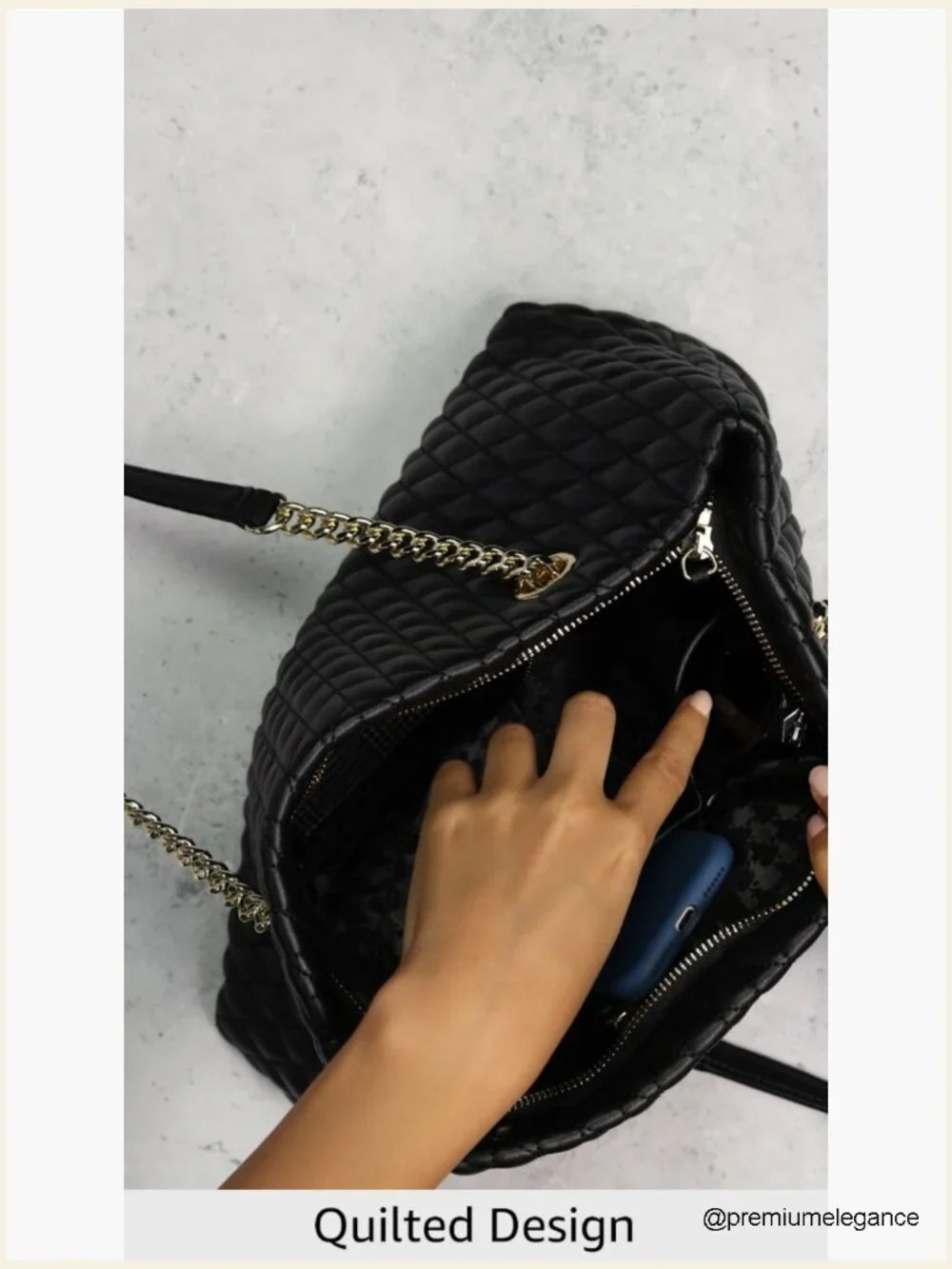 Lamb Leather Quilted Chain Tote Bag with Gold Hardware